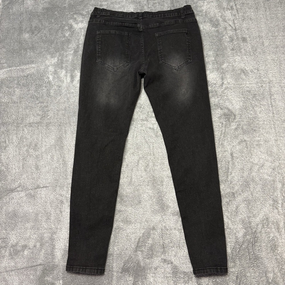 Black Distressed Skinny Jeans XXL Patches Graphic Streetwear Stretch Denim - Picture 4 of 12